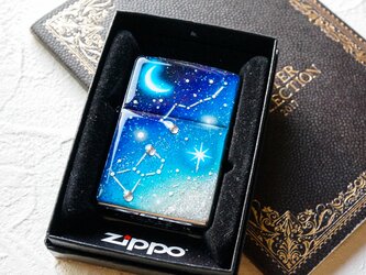 ZIPPO 手描き オリオン座と北斗七星　ジッポ ライター ラインストーン 箱付き 銀箔の画像