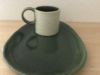 モーニングプレイトとマグカップのセット②グリーン（織部）の画像