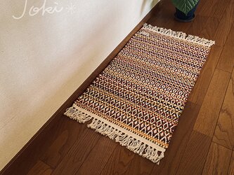 手織りローゼンゴンフロアマット　オレンジ パープルの画像