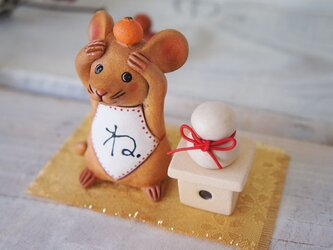【陶器のねずみと鏡餅セット】＊歯なしaの画像
