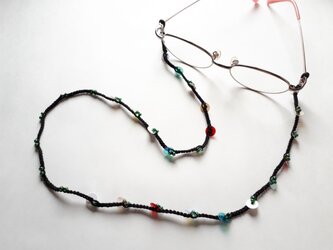 ♪新春SALE♪クリアスパンコールとビーズ編み込みメガネストラップ＊黒×グリーンの画像