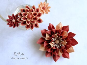 つまみ細工　花飾り４点セット　サーモンピンク×アプリコットピンク　受注制作《成人式、卒業式、和装、着物》の画像