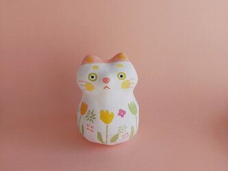 張り子　ねこだるま　チューリップの画像