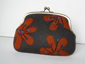 レトロな花柄のフェルトがまぐち　オレンジ＊受注制作＊の画像