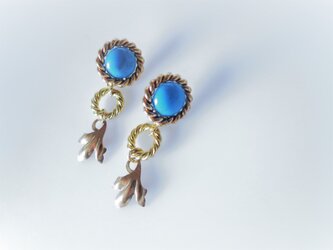 ツイストリング＆リーフピアス vintage earrings ring & leaf <PE1-0120>の画像