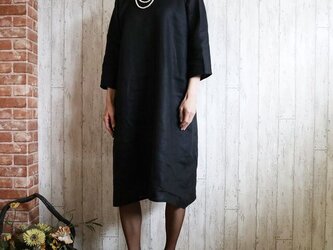 ブラックリネン セレモニーワンピース　/卒業・卒園・入学・フォーマル・セレモニーに　Ｍ～５Ｌ/４サイズ　プチオーダー可の画像