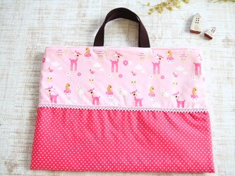 レッスンバッグ＊バンビ×ドット　ピンク　USAコットン　入園準備にの画像