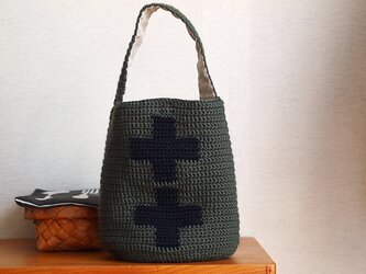 WOOL!ミリタリークロスのワンハンドルオーバルトート*黒×カーキの画像