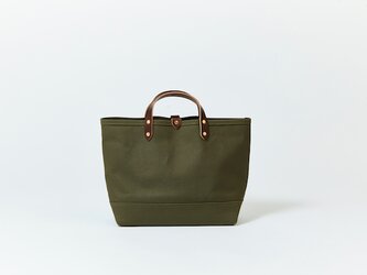 キャンバス レザー トートバッグ M オリーブ × ダークブラウン｜ハンドバッグ カーキ 通勤 通学 メンズ レディースの画像