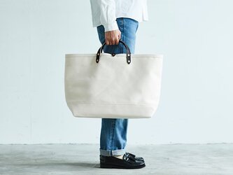 キャンバス レザー トートバッグ L ブラック ｜ 大容量 白 黒 通勤 通学 メンズ レディース プレゼントの画像