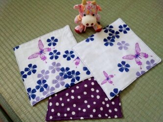 ガーゼハンカチ☆蝶と花☆3枚セットの画像