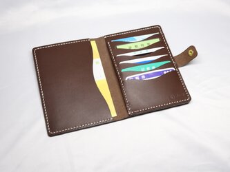 ヌメ革 手縫いのお薬手帳ケース（ダークブラウン）の画像