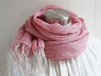 Decoオリジナル　上質リネン・シングルガーゼのストール　バラ色ピンク×亜麻色の画像