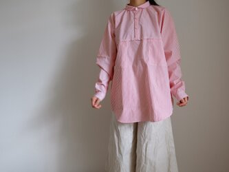 sale ◎ 切り替え プルオーバーシャツ/Lサイズ/コットン ロンドンストライプ【 オフ白に赤 】の画像