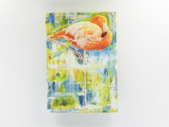 A5サイズ 絵画パネル 「フラミンゴ」全面ニス塗装の画像