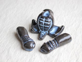 剣道のメン＆コテ箸置きセット（青黒色）の画像