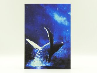 A5サイズ 絵画パネル 「星合～くじらのジャンプ～」全面ニス塗装の画像