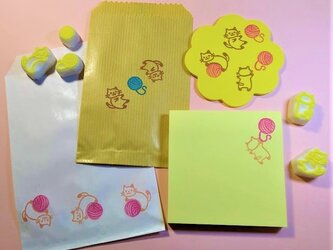 にゃんこと毛糸の消しゴムはんこセットの画像