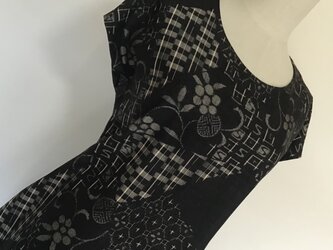 0306    着物リメイク　M寸法のフレンチスリーブワンピース　手織り紬の画像