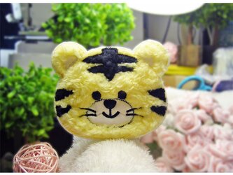 大きなトラさん★もこもこ顏ワッペン★黄12.5-1枚の画像