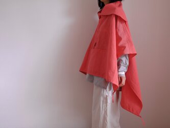 ◎ sale ◎ セーラーカラーのアノラックポンチョ/ ヴィスコース リネン【蛍光ピンクオレンジ】ネオンカラーの画像