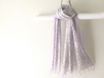春色新作*総刺繍シルク･コットン手染めストール lilac greyの画像