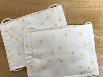 2枚セット＊きらきらマスク　星の綿麻　キッズマスク　チェック&ストライプ　園児〜低学年の画像
