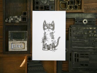 【2枚セット】酒井ひさお「溢れる森で」活版印刷のポストカード・グリーティングカード/猫・ネコの画像