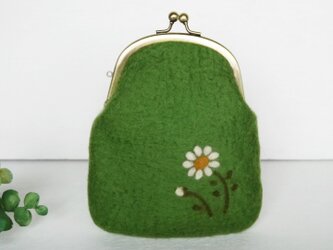 小花柄のフェルトがま口　グリーンリーフ色＊受注制作＊の画像