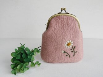 小花柄のフェルトがま口　ピーチピンク色＊受注制作＊の画像