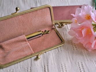 【オーダー品】真鍮使いの口金ペンケース（ショート2本用）／ピンク×アッシュピンクの画像