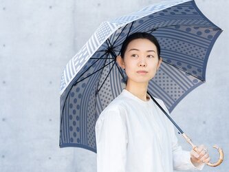 【晴雨兼用 ジャンプ傘】 kirie -ドットとストライプ- アッシュブルーの画像