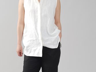 【wafu】中厚 リネン 2Way 比翼 スタンドカラー ブラウス タンクトップ シャツ 無地/ホワイト t018b-wht2の画像