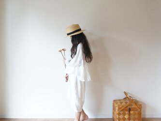 French linen gather blouse OFF/W kids ３(120cm~),４(140cm~)sizeの画像