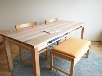 カバ桜　棚付きダイニングテーブル　W160の画像