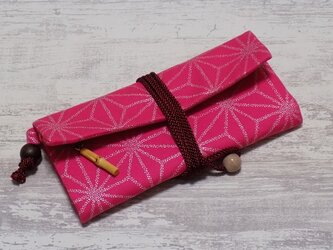 道中財布　ロールバッグ　オックス濃いピンク製　麻の葉　銀の画像