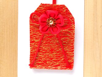 アマビエのイラスト入り金襴お守り袋（元巫女の花のお守り袋）の画像