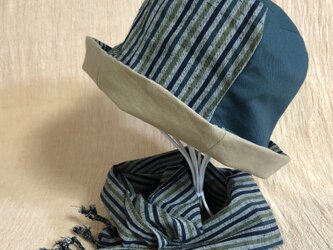 遠州綿紬のリバーシブルクロッシェ　草木×ベージュの画像