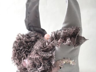 キューブバッグ　グレー×薄ピンクの画像