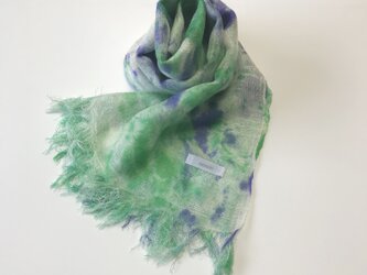 国産シルク100％手描き染めストール blue&greenの画像
