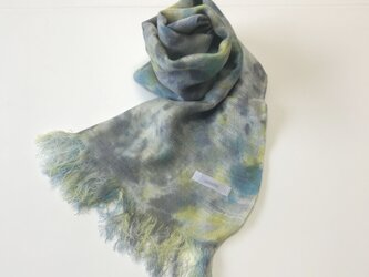 国産シルク100％手描き染めストール yellow&blue&grayの画像
