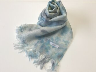 国産シルク100％手描き染めストール blue&yellow&grayの画像