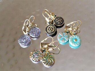 ヴィンテージガラスボタン ピアス vintage btn earrings <PE9-0420>の画像