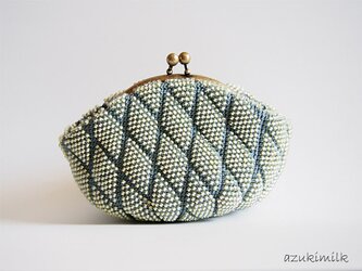 ビーズ編みがま口【レモン色】模様編みの画像