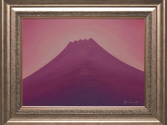 肉筆油絵●ラベンダーの富士山●がんどうあつし直筆絵画シルバーアクリル額付紫風水の画像