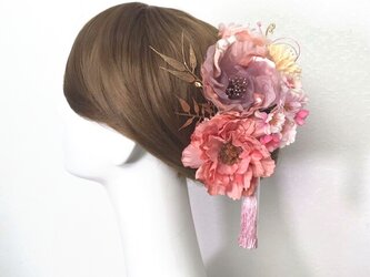 結婚式・成人式に♡モーブピンクの布花と桜のヘッドドレス（14本セット）　ダリア　布花　結婚式　成人式の画像