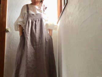 リネン100エプロンワンピース  トープグレー　おうちファッション　母の日の画像