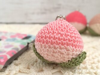 【受注生産】NEW！もっと綺麗なピンク色の桃(鈴付き)ストラップの画像