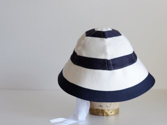 ◎ sale◎ セーラーハット ボーダー リネン 【 白 に 紺 】 マリン ／ sailor hat linenの画像