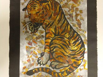 ギルディング和紙 大　tiger トラ　黒和紙の画像